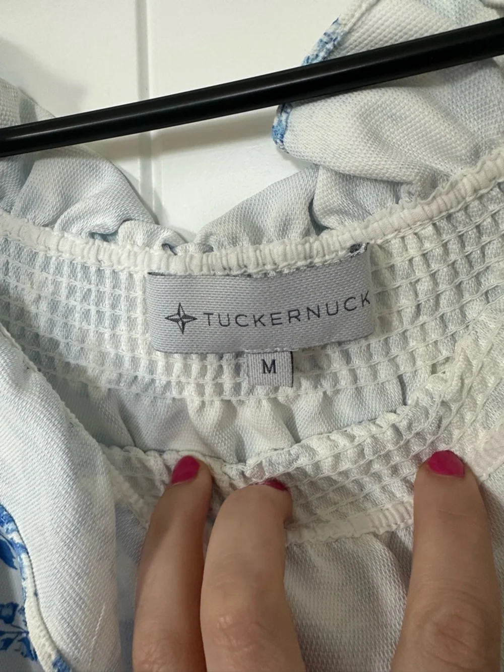 Tuckernuck Blue & White Floral Ruffle-Neck Blouse - Picture 2 of 2